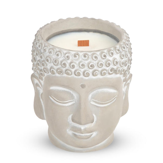 Feng Shui Meditation Buddha Candle 8oz - Wood Wick Soy Wax with Crackling Sound, Smoky Oud Scent for Positive Energy, Yoga Home Decor Spa Gift (49-Hour Burn)