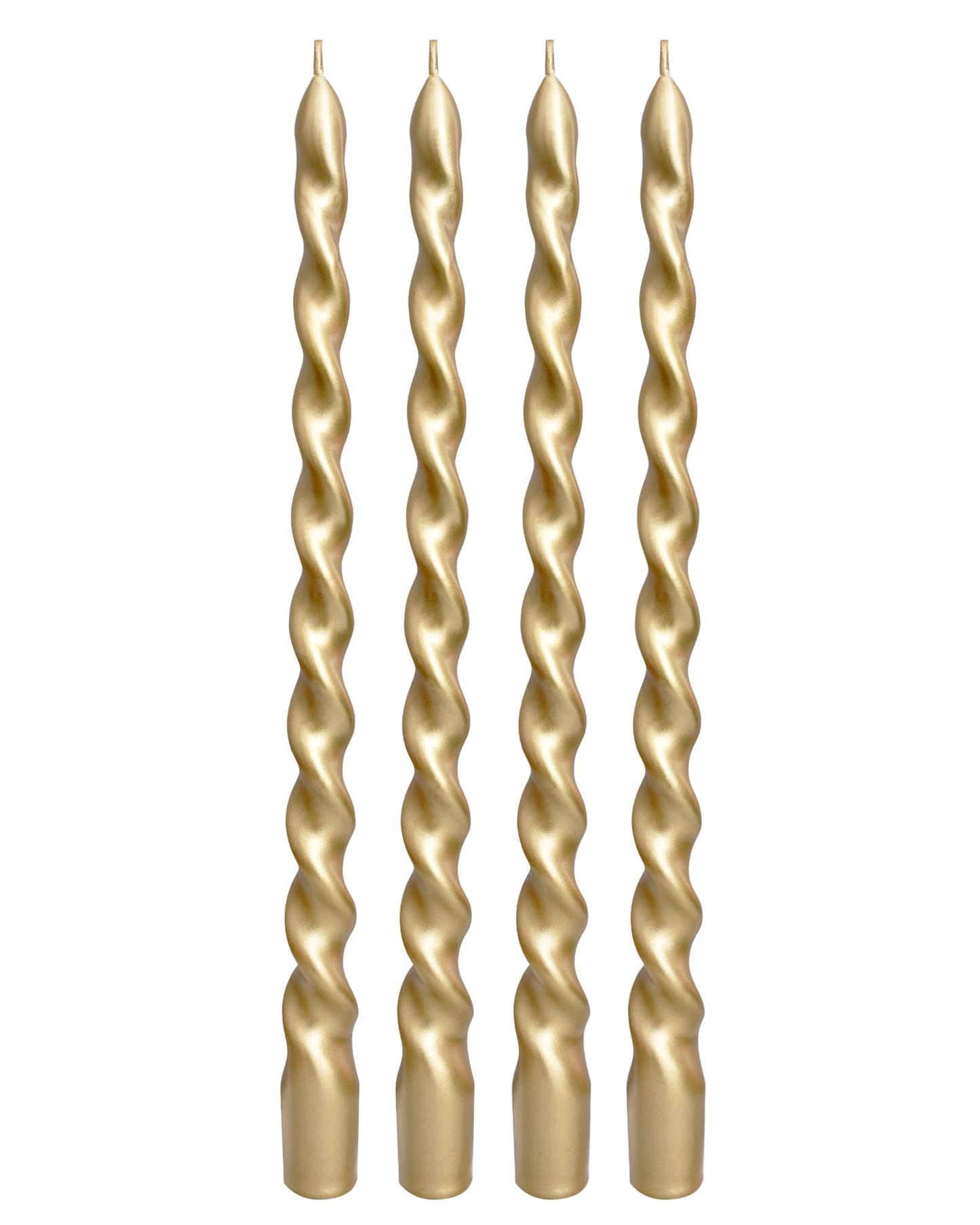 Viyffo Spiral Taper Candles 12 Inch – 4 Pack Gold, Dripless, Unscented, Smokeless – 9 Hour Burn – Tall Candlesticks for Wedding, Dinner, Holiday, Party, Home Decor