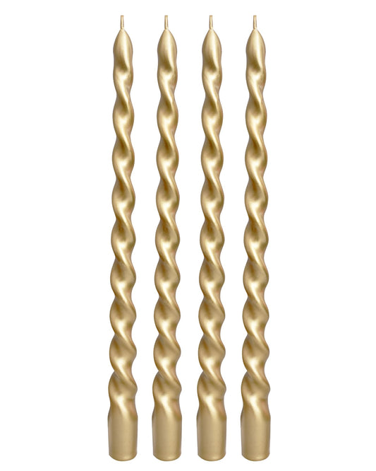 Viyffo Spiral Taper Candles 12 Inch – 4 Pack Gold, Dripless, Unscented, Smokeless – 9 Hour Burn – Tall Candlesticks for Wedding, Dinner, Holiday, Party, Home Decor