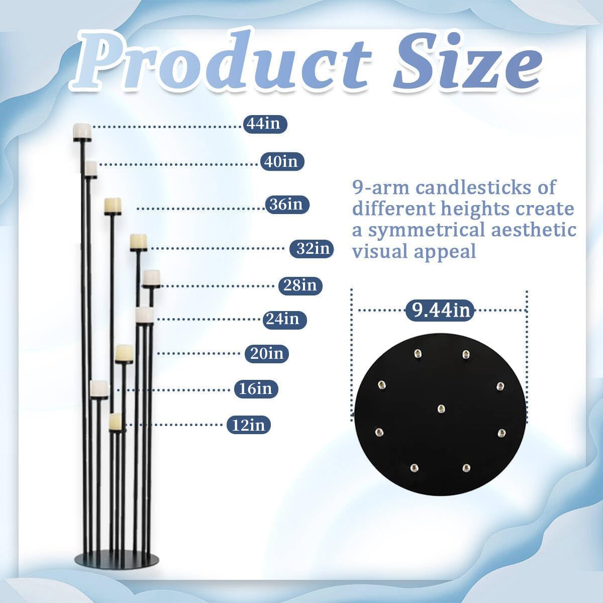 Fullvaseer Black 9 Arm Floor Candle Holder Candelabra for Home Decor, Weddings, Dinner Parties Formal Events