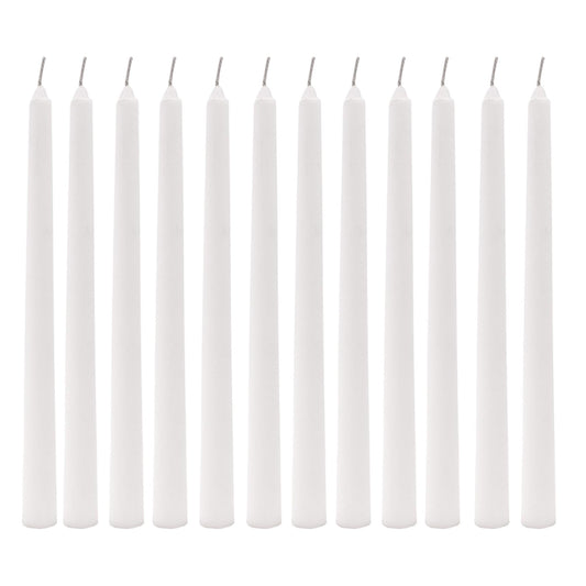 Hosley 12-Pack Unscented 10 Inch White Taper Candles, Premium Quality Smokeless, Dripless Candle Sticks for Home Décor, Restaurant, Church, Weddings & Parties