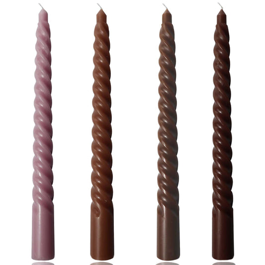 4 Pack 10 Inch Gradient Color Spiral Taper Candles for Wedding,Birthday,Christmas and Spring Home Decoration, Kitchen Twisted Candlesticks for Dinner Halloween,Thanksgiving (4, Brown Series, 10 in)