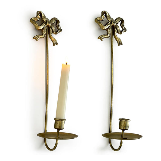 Wall Sconces Candle Holder Set Butterfly Metal, Gold Modern Bow Modern Arched Design for Farmhouse, Wedding Decor, Home Decoration, Candelabros de Pared para Sala, 16 Inches Tall