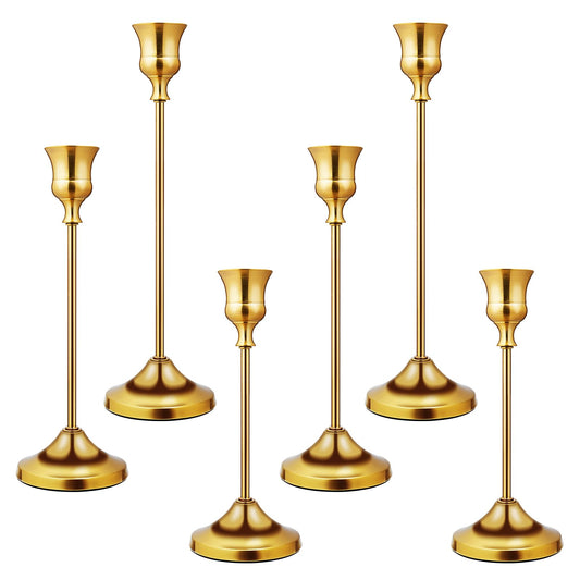 Candlestick Holders 6 PCS Metal Taper Candle Holders, KSWING Gold Candle Stick Holders Set, Perfect for Table Centerpiece Mantel Party Wedding Christmas Home Decor, Set of 6