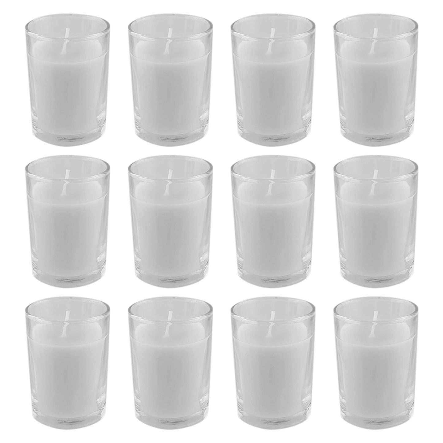 Mega Candles 12 pcs Unscented Glass White Container Candle, Votive Candles 12 Hour Burn Time 2 Inch x 2.5 Inch, Home Décor, Wedding Receptions, Occasions, Events, Festivities, Meditations, Prayers