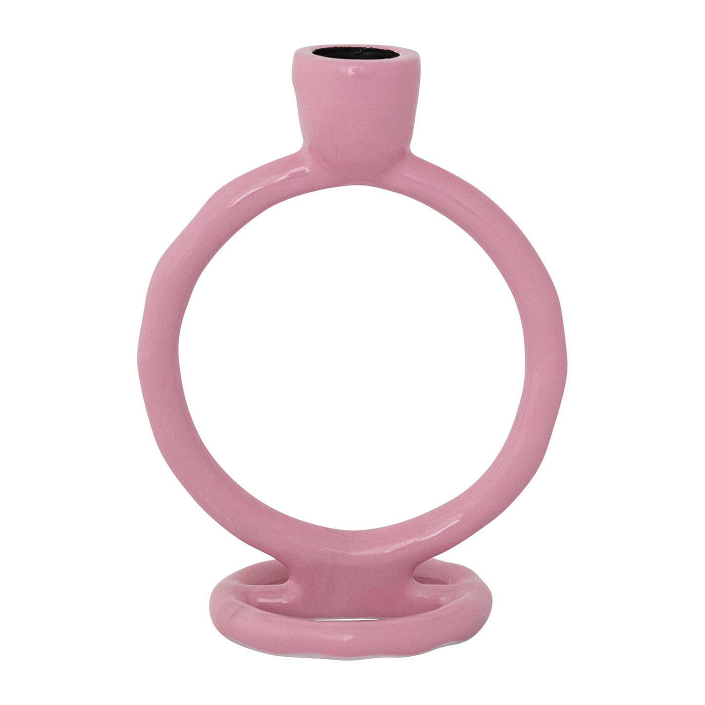 Creative Co-Op Enameled Aluminum Circle Taper Holder, Pink