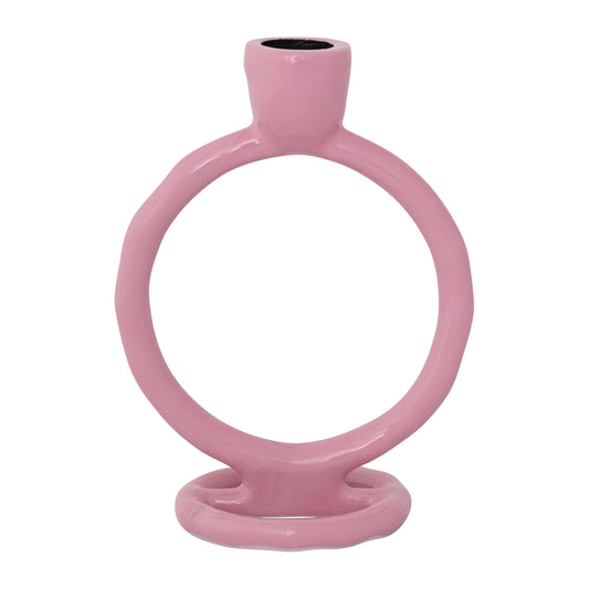 Creative Co-Op Enameled Aluminum Circle Taper Holder, Pink