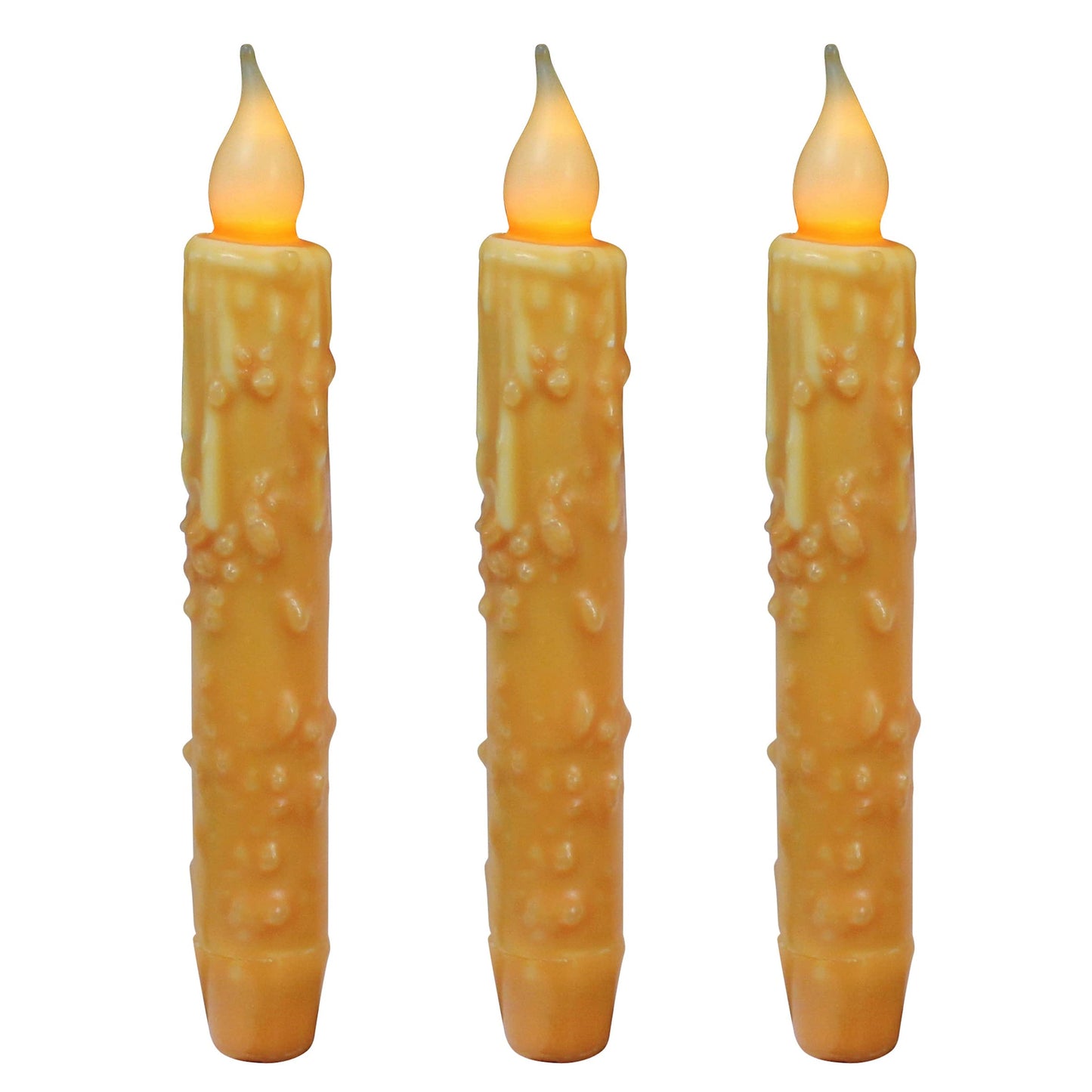 CVHOMEDECO. Real Wax Hand Dipped Battery Operated LED Timer Taper Candles Rustic Primitive Flameless Lights Decor, 6-3/4 Inch, Orange, 3 PCS in a Package