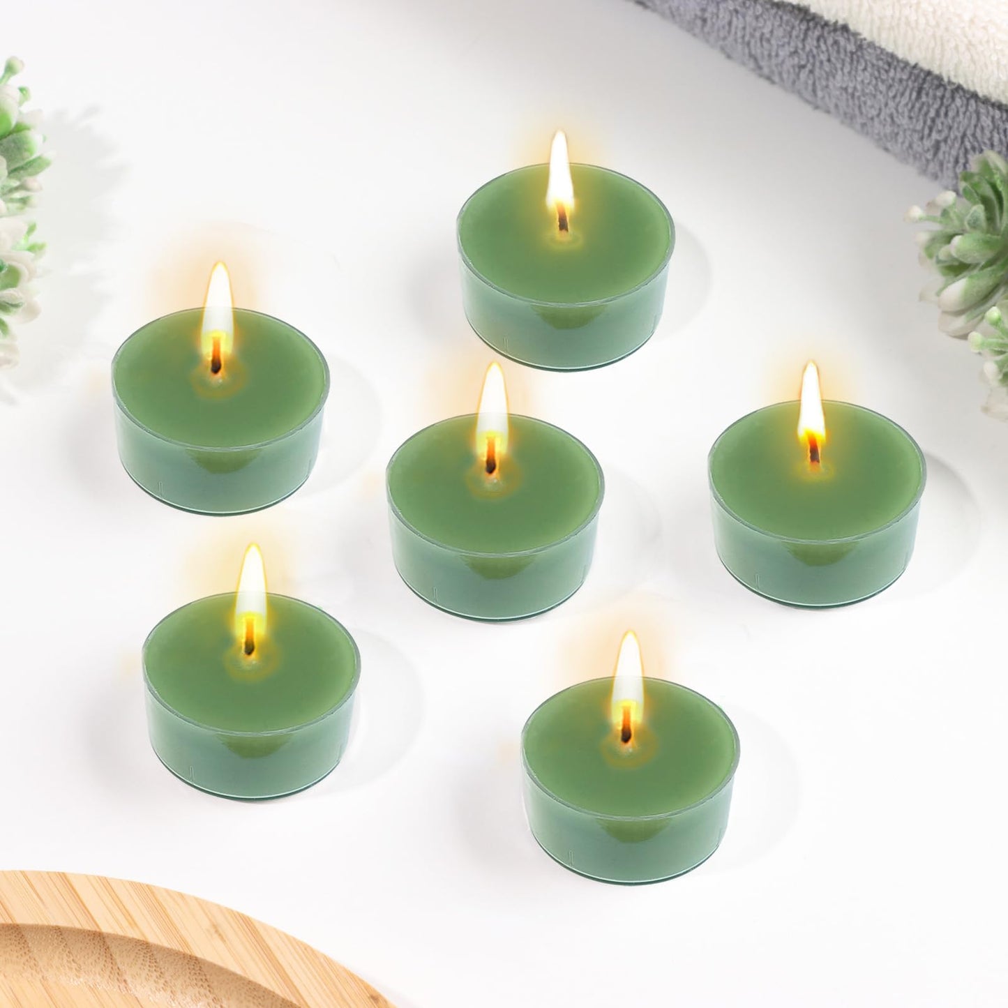 NJAO HOO 24 Pack Sage & Sea Salt Scented Tealight Candles 6 Hours Burn Grass Green Tea Candle Clear Cup Small Round Candle for Home Decor and Aromatherapy