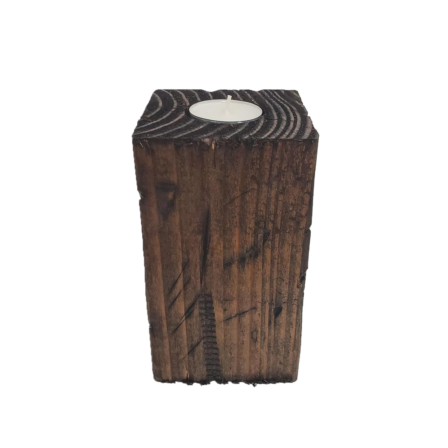 6" Tall Wood Tea Light Candle Holder Block (Distressed Espresso)