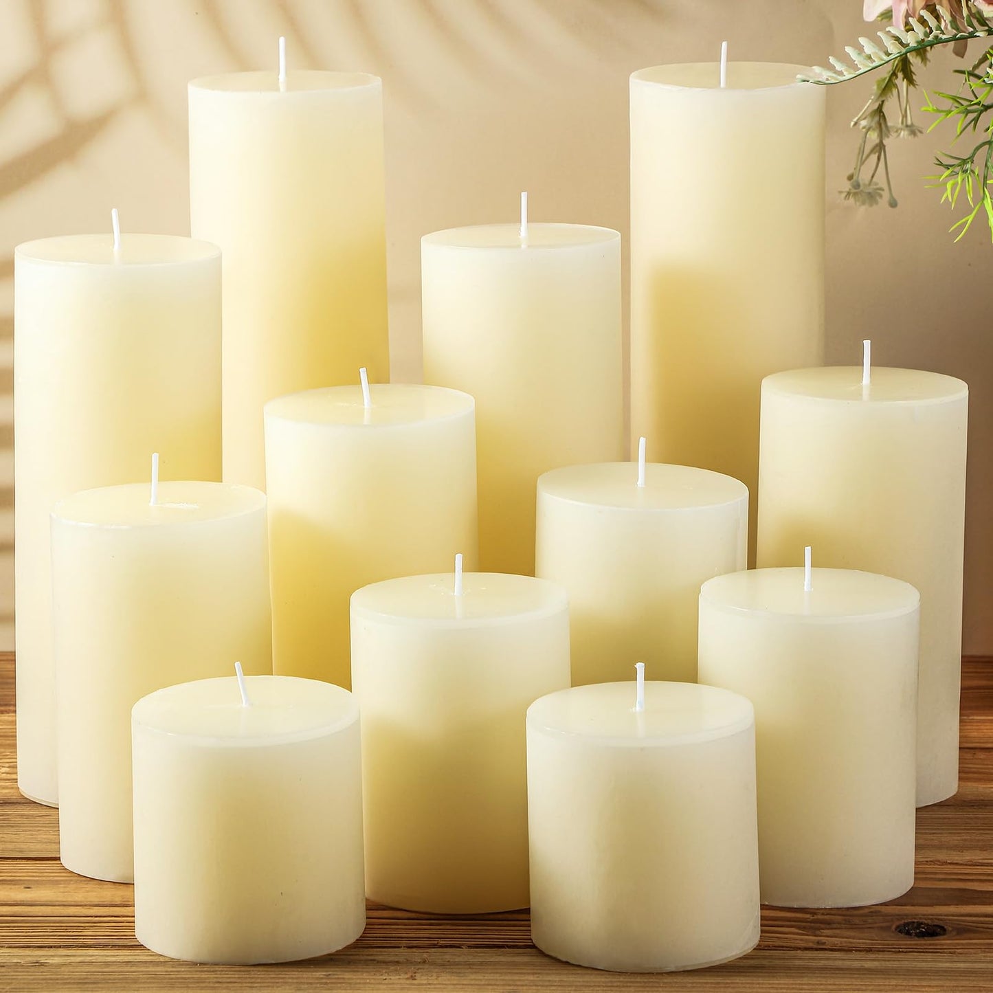 Shihanee 12 Pcs Pillar Candles 3 in x 3,4,5,6,8,10 Dripless Unscented Smokeless Candle Long Burning Decorative Rustic Candles with Cotton Wick for Wedding Home Fireplace (Ivory White)