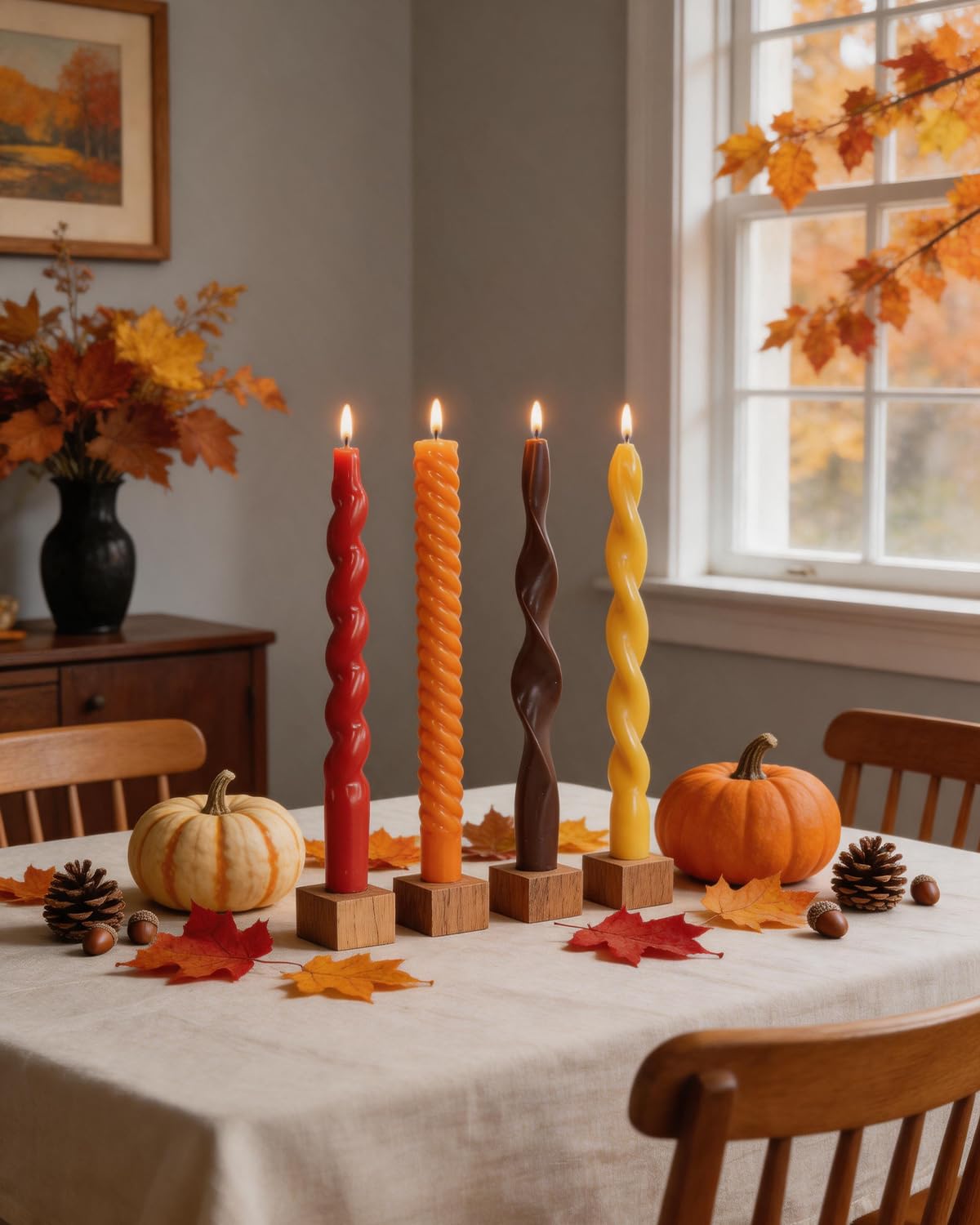 10 Inch Spiral Taper Candles Fall Tapered Candle Smokeless Unscented Candlestick Long Slow Burning 8 Hours Tall Sticks for Christmas Wedding Dinner Parties-4Pack
