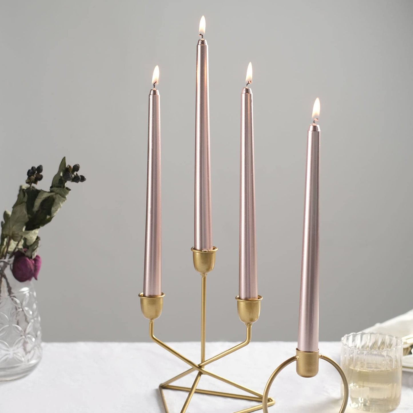 Tableclothsfactory 10" Tall Premium Quality Dripless Unscented Rose Gold Taper Candles Wedding Dinner Candles Set of 12