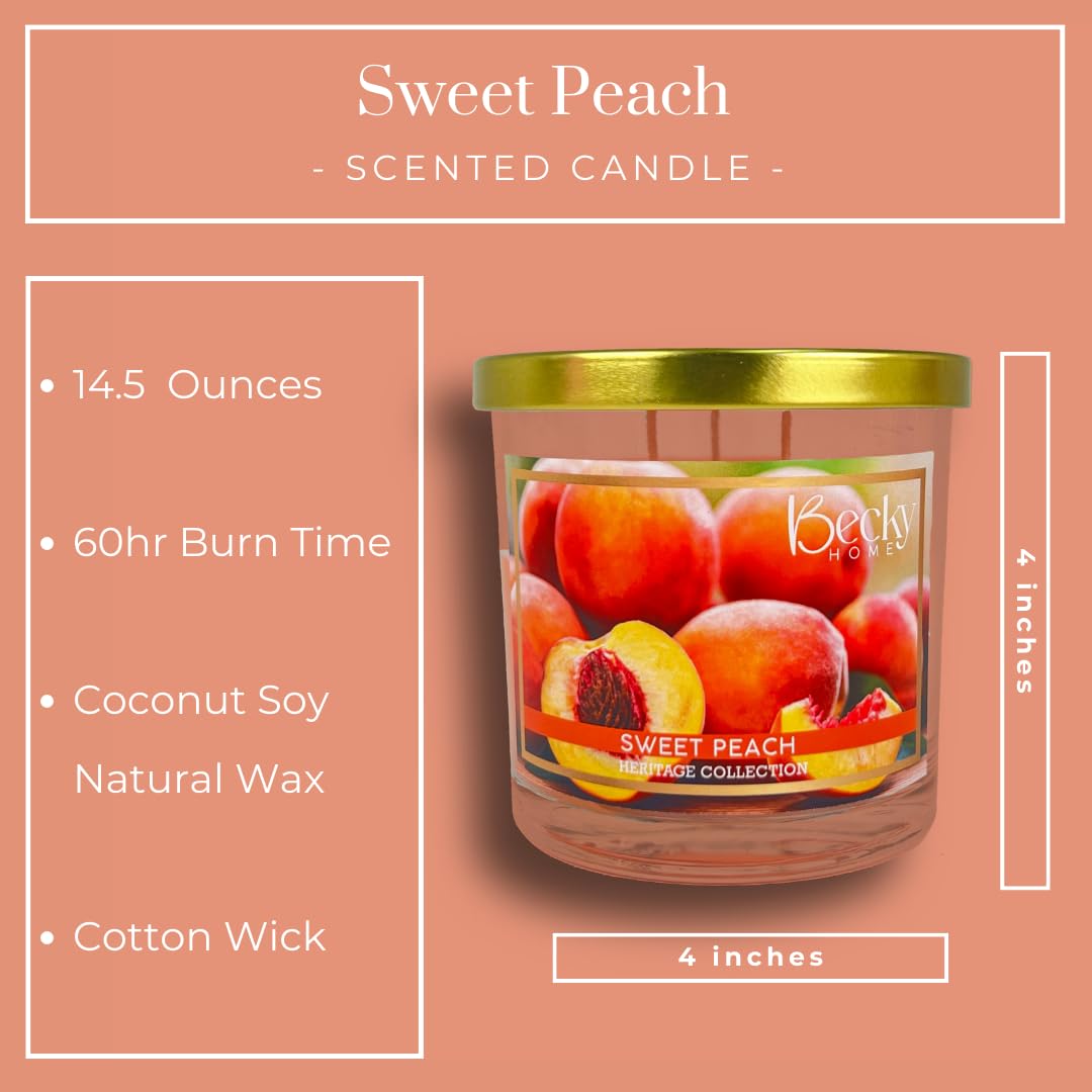 Becky Home 14.5oz Peach Scented Candles for Home, 60 Hrs Soy Wax Candle, Peach Candle for Stress Relief, Fall Candles, Candle Gifts for Men and Women
