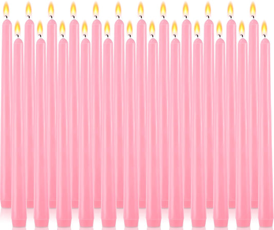 PIEMEET 24 Pack Taper Candles, 10 Inch Pink Tapered Candles, Unscented Tall Candlesticks, Smokeless & Dripless Long Taper Candle Sticks for Wedding Dinner Parties Home Decor(10 Hours Burn Time)