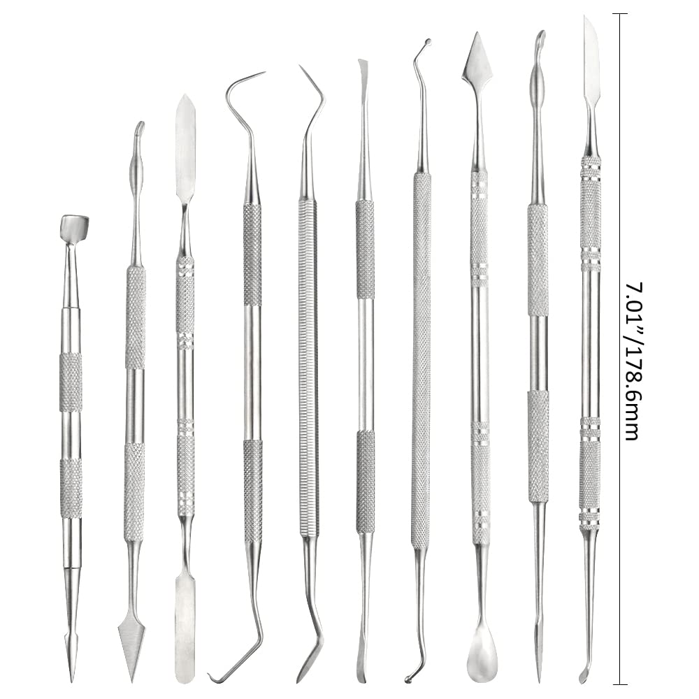 TOVOT 10PCS Stainless Steel Clay Sculpting Tools Metal Sculpting Tools Double-Side Clay Modeling Tools Wax Carving Tools (Silver-2)