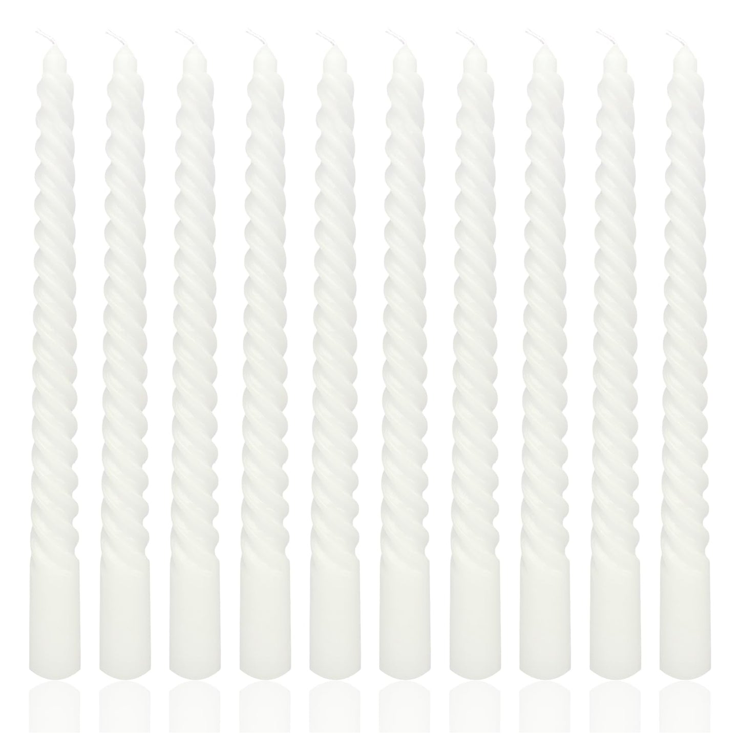 10 Inch White Spiral Taper Candle Set, 10 Pack Unscented Dripless Candlesticks for Christmas Dinner Parties Brithday Wedding and Home Decor