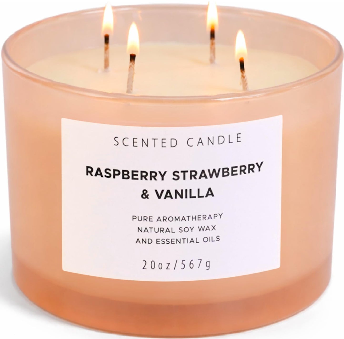 Raspberry Strawberry Vanilla Scented Candle | 4 Wick Extra Large Soy Candle 20 oz | Strong Scented Fruity Aromatherapy Candle for Women | Sweet Berry Vanilla Home Scent | Long Lasting Clean Burn