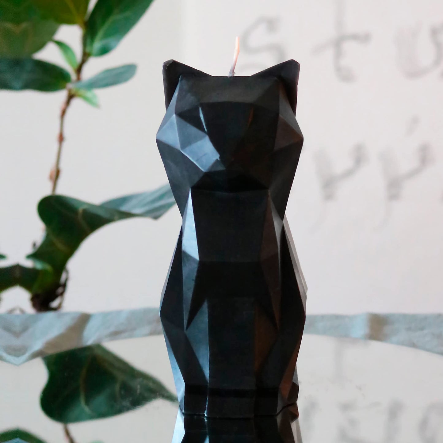 Pyropet Kisa Cat Candle with Skeleton Inside, Black, 20 to 25 Hour Burn, 6.7 x 2.9 x 4.5 in Sculptural Geometric Kitty and Creepy Cute Décor, Unique Melting Christmas Gift for Cat Lovers