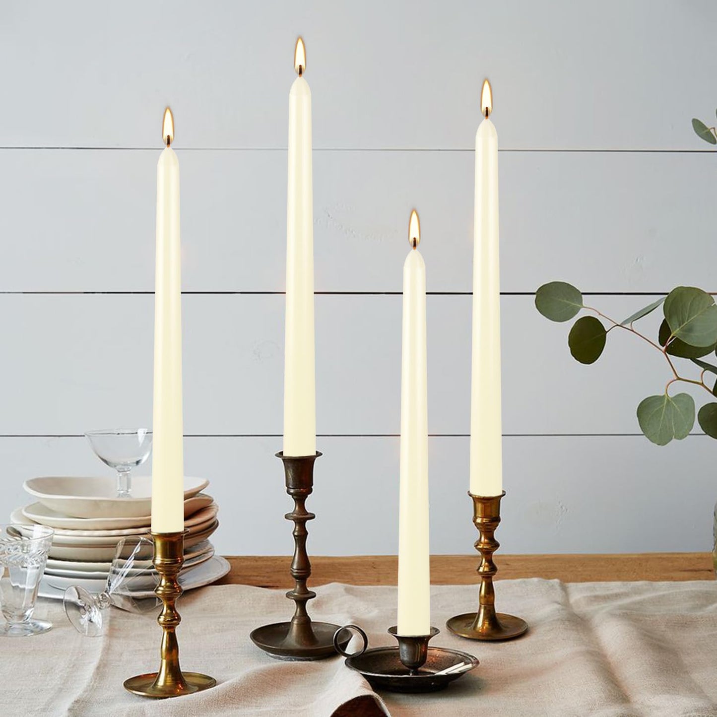 WPONSZU 16 Pack Ivory Taper Candles, 7-8 Hours Burn Time, Unscented, Smokeless and Dripless, 4/5 x 10 Inch for Christmas,Household,Dinner,Wedding,Valentine's Day,Party and Home Décor Candlesticks