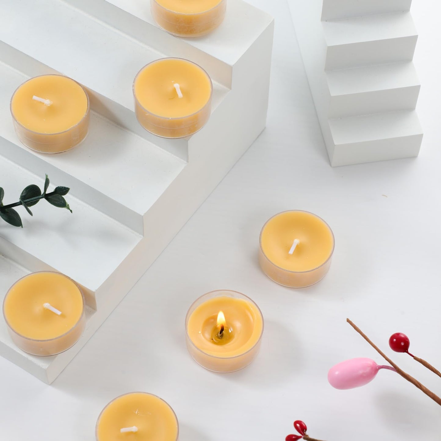 36 Pack Beeswax Tealight Candles, Pure Beeswax Tea Lights, 4-Hour Burn Time, Handmade Natural Beeswax Tea Candles in Clear Cup, Unscented Smokeless Tea Light Candles for Home Décor Party Wedding Spa