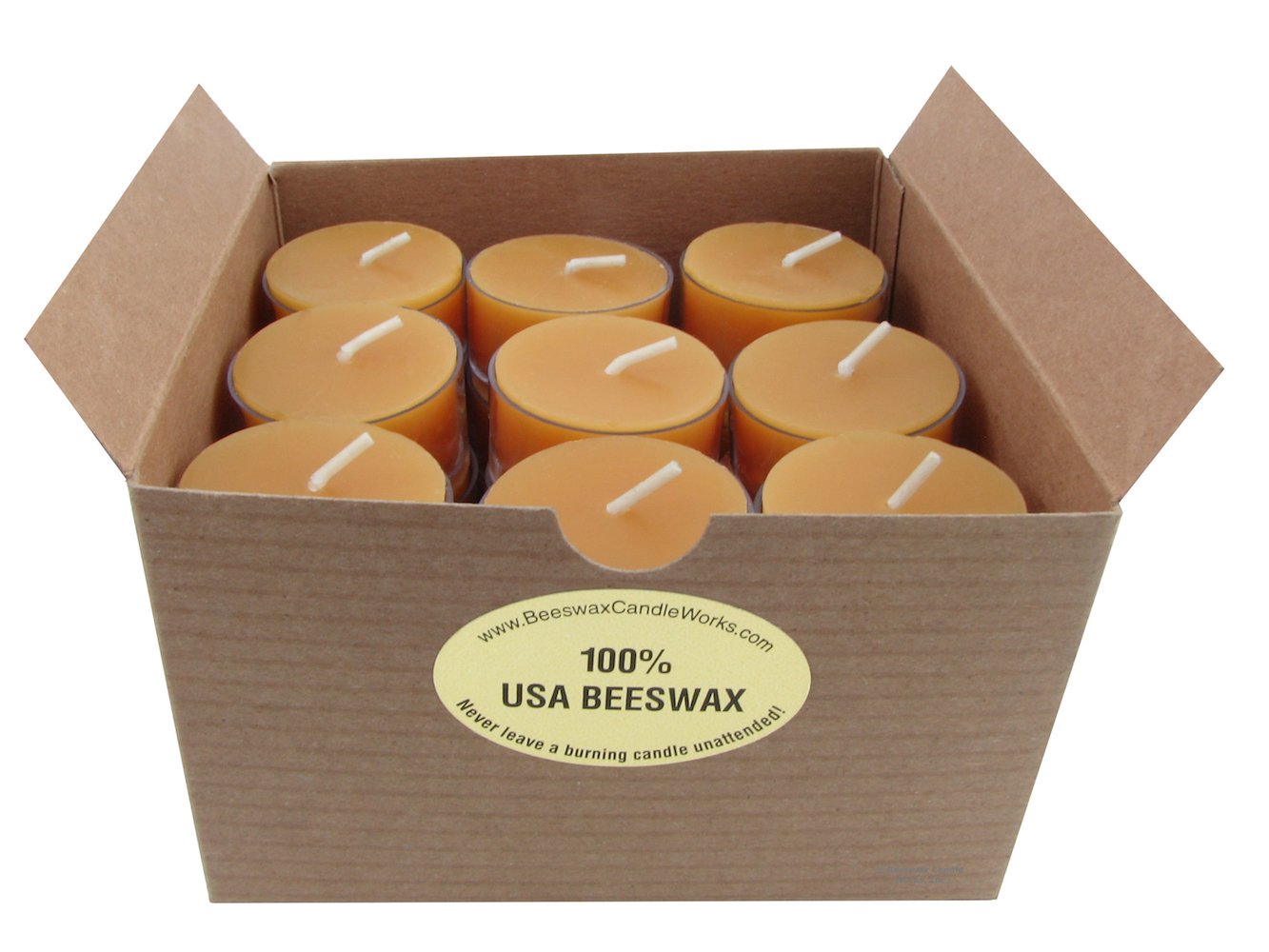 Beeswax Candle Works, 6-Hour Tea Lights (Pack of 27) Clear Cups, 100% USA Beeswax