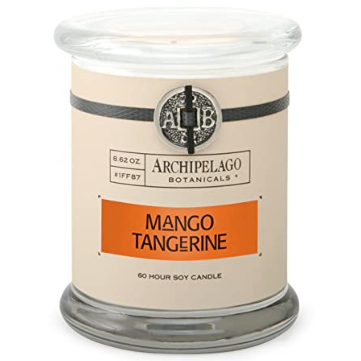 Archipelago Botanicals Scented Candle Hand-Poured Premium Wax, Burns Approx. 60 Hours, Mango, Tangerine, Soy Candle in Glass Jar, 4.5 Inch, 8.6 oz