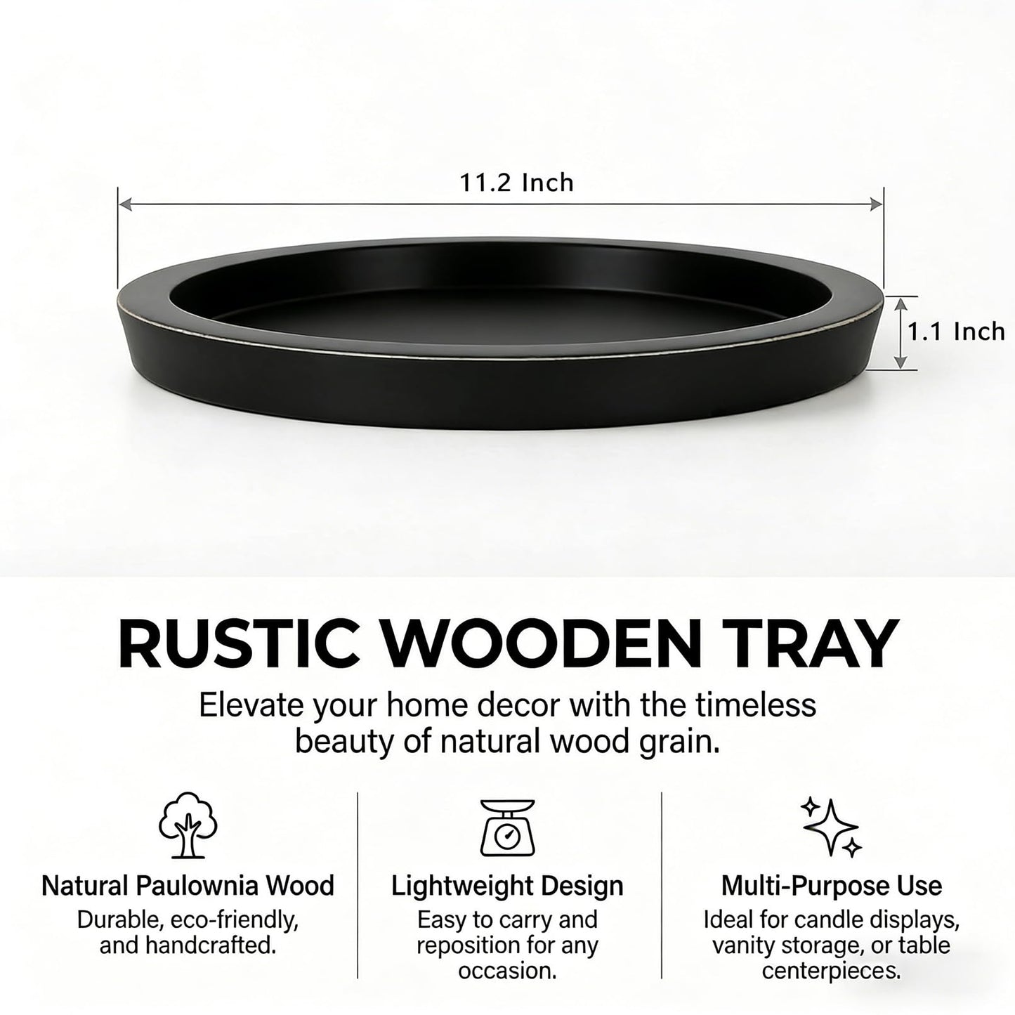 OKSON 3-Pack Round Wooden Candle Plate Holder Trays, Rustic Farmhouse Decorative Round Wood Tray for Coffee Table, Dining, Tealight & Pillar Candles, Party, Wedding, Christmas Home Decor (Black)