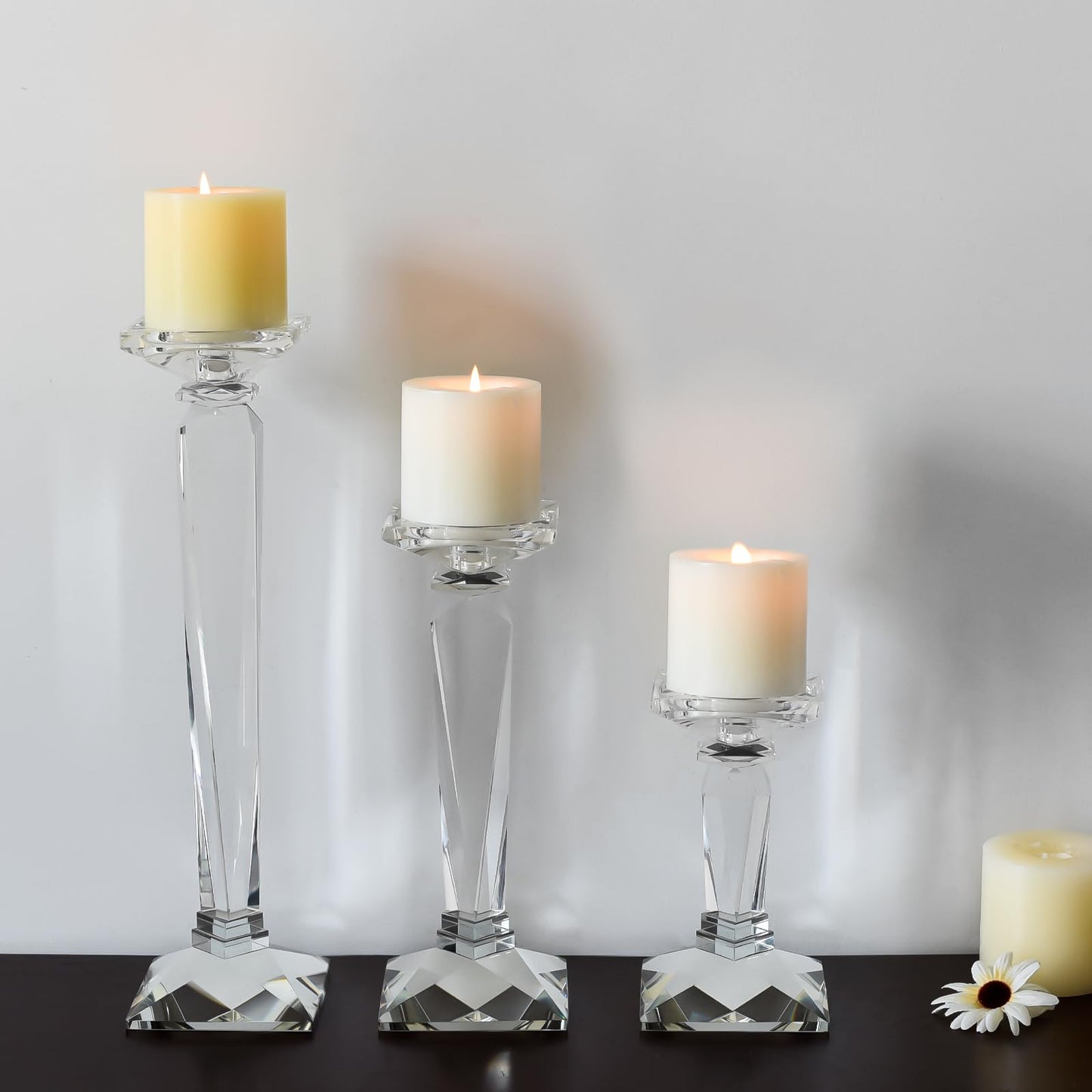 kitCom Crystal Candle Holders Set of 3, 9",10.5",11.5" Tall Crystal Candlestick Holders, Candlestick Holders Taper Candle Holders for Table Wedding Housewarming Gifts Decor