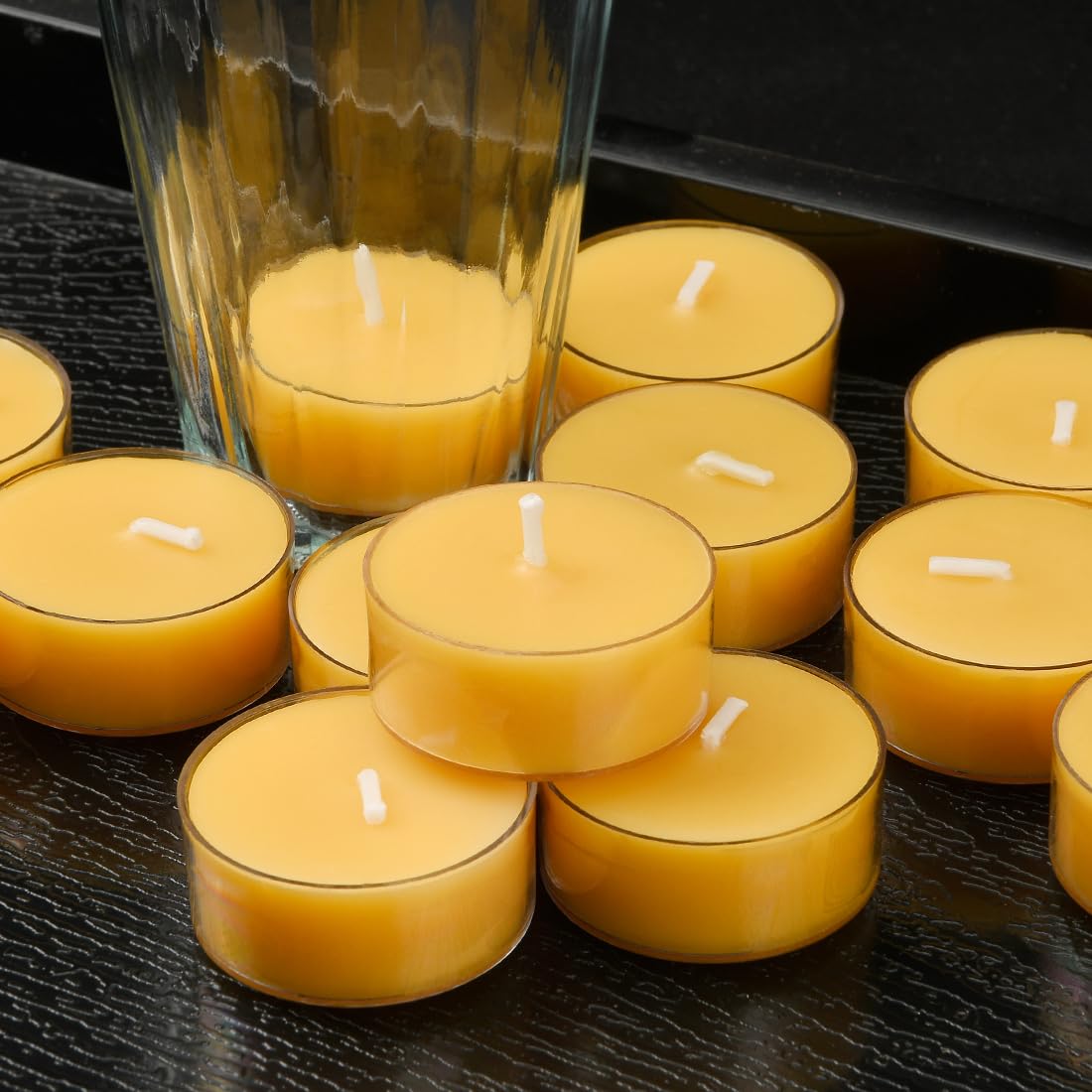 JONERAY 48 Packs Pure Beeswax Tealight Candles Bulk-4 Hour Burn Time,Unscented Natural Beeswax Tealights for Centerpiece Table (Yellow)