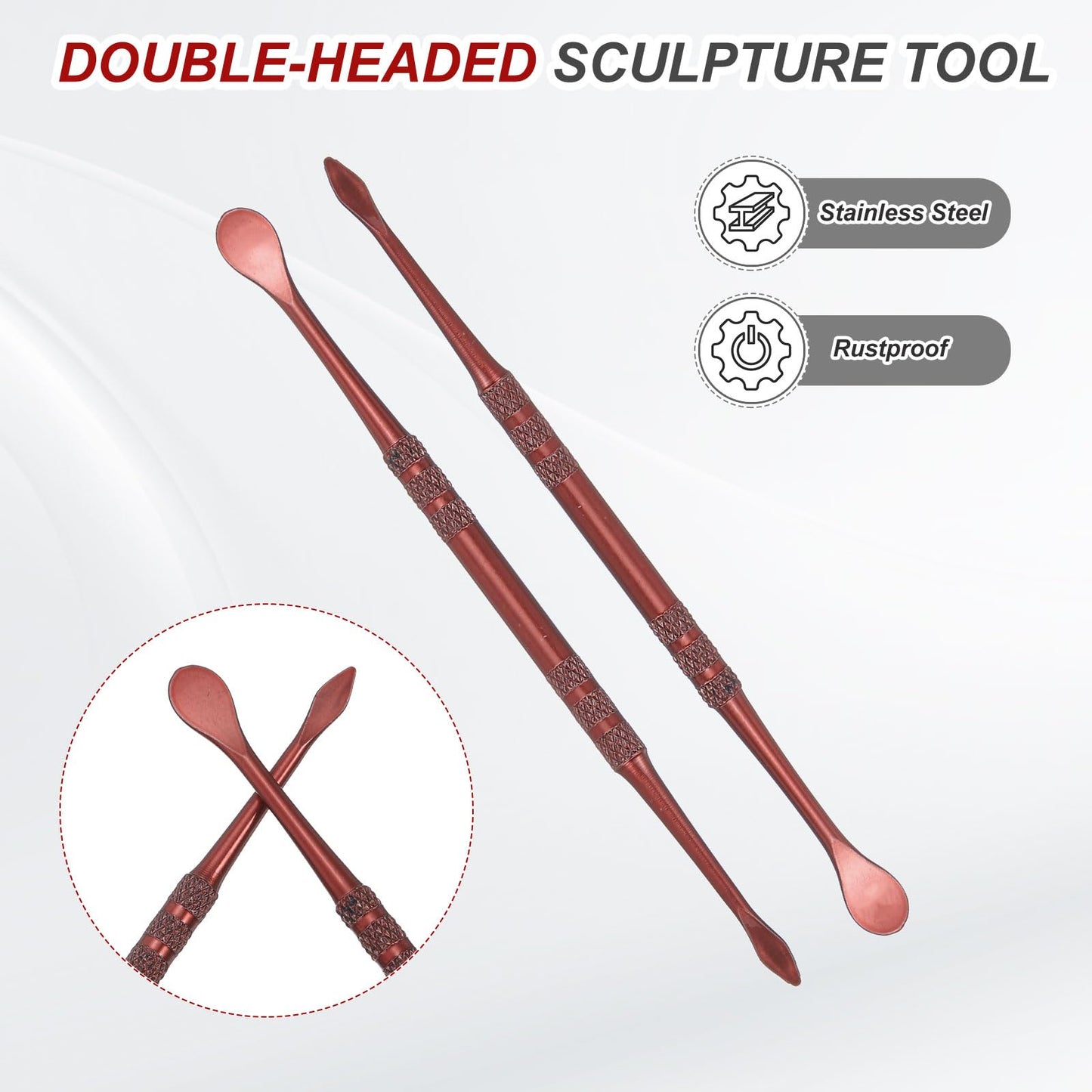 HARFINGTON 22pcs Wax Carving Tool 4.8" Double-Headed Stainless Steel Sculpture Tools Kit Modeling Engraving Sculpting Spoons for Clay Pottery Crafts Shaping, Rose Gold