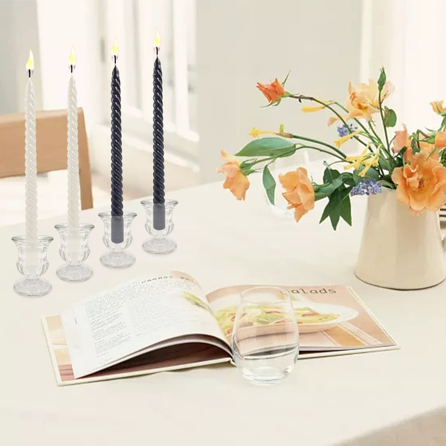6 PCS Glass Candlestick Holders, Taper Candle Holders for Taper Candles Small Table Centerpiece Decor, Thick Glass Candle Holders for Rustic Wedding Centerpieces, Party Supplies