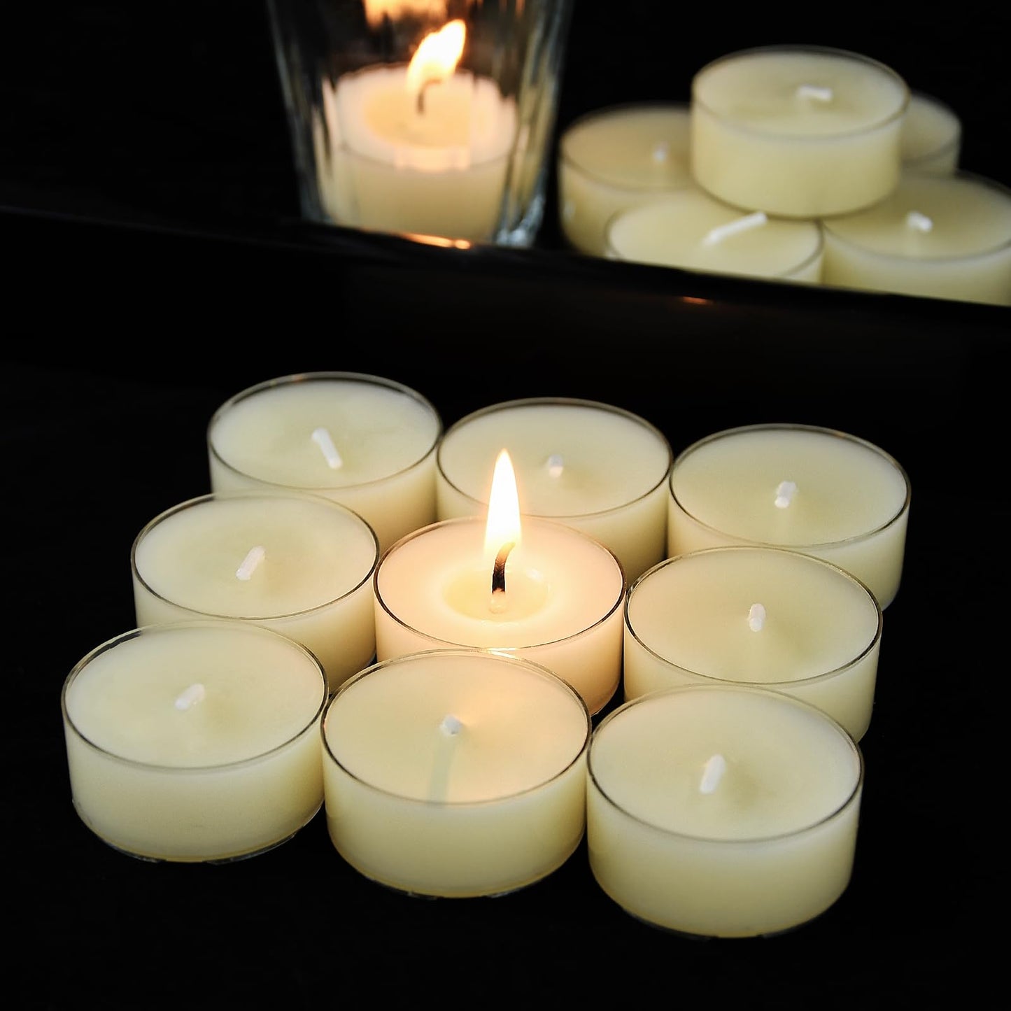 JONERAY 48 Packs Pure Beeswax Tealight Candles Bulk-4 Hour Long Burn Time, Unscented and Smokeless Candles for Home Deco,Wedding (Ivory)