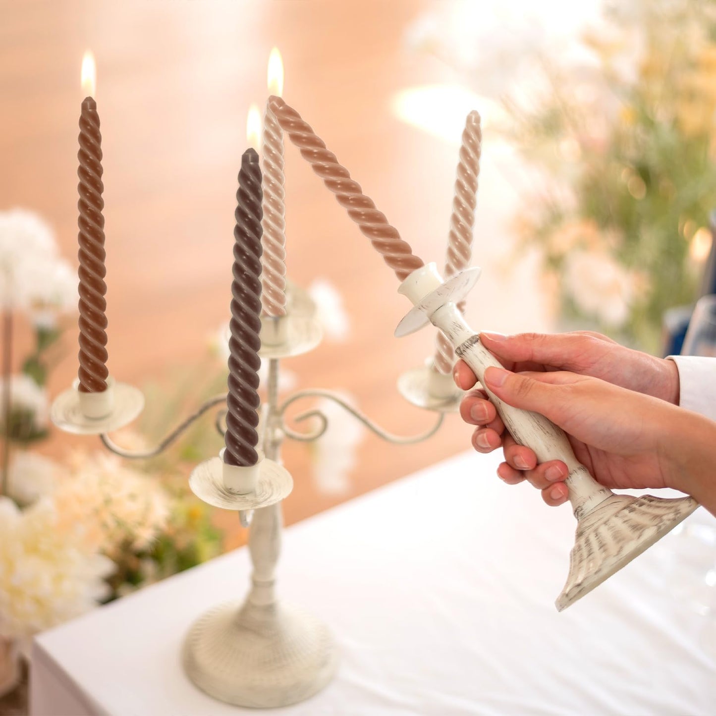 Whaline 8Pcs 10 Inch Gradient Brown Spiral Taper Candles Dripless Twisted Wax Candles Long Unscented Candle Sticks for Wedding Party Home Dining Table Decor