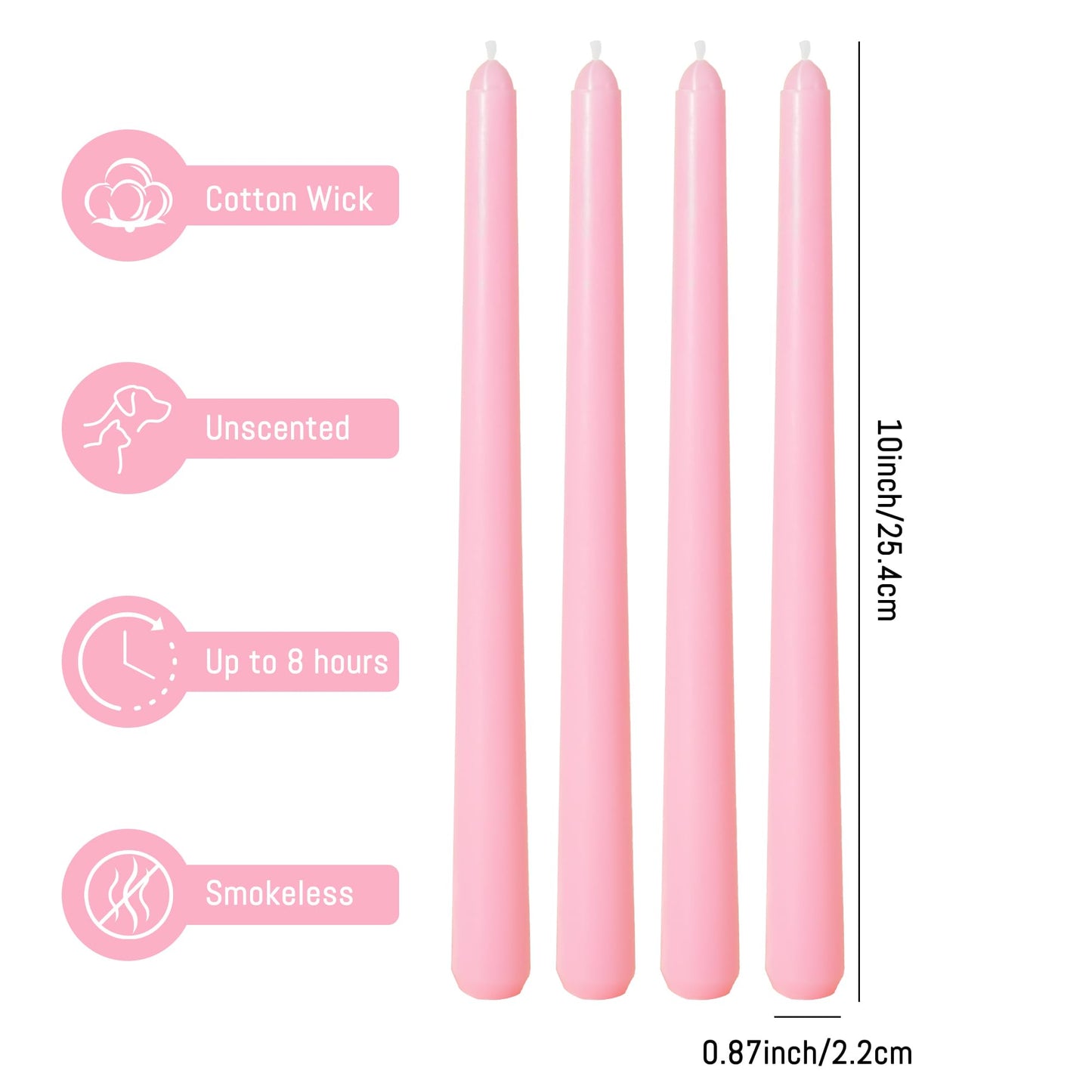 Viyffo Taper Candles, 10 Inch, 12 Pack, Cheery Bloom Pink – Unscented, Dripless & Smokeless Design, Up to 8 Hour Burn – Long Tall Taper Candlesticks for Wedding, Dinner & Home Decor