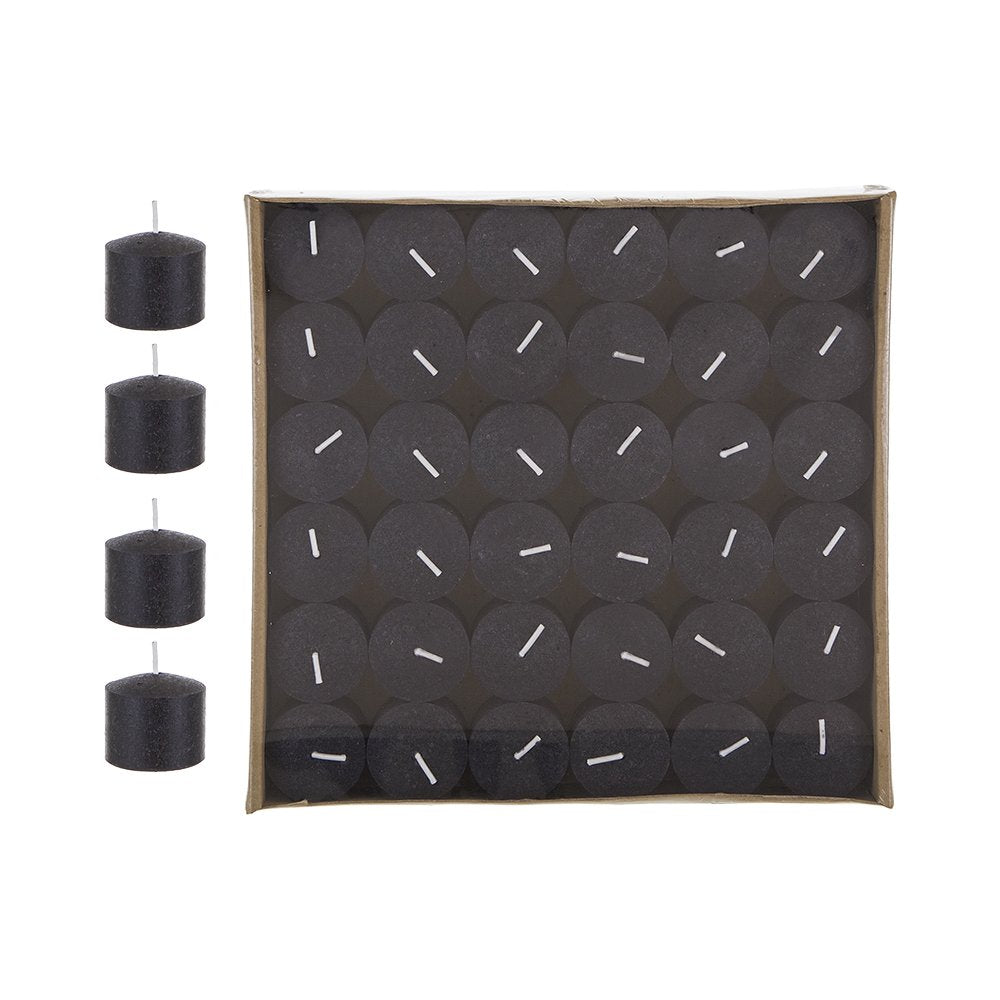 Mega Candles 72 pcs Unscented Black Votive Candles, Pressed Wax Candle 10 Hours 1.5 Inch x 1.38 Inch, Home Décor, Wedding Receptions, Occasions, Events, Festivities, Meditations, Religious, Prayers