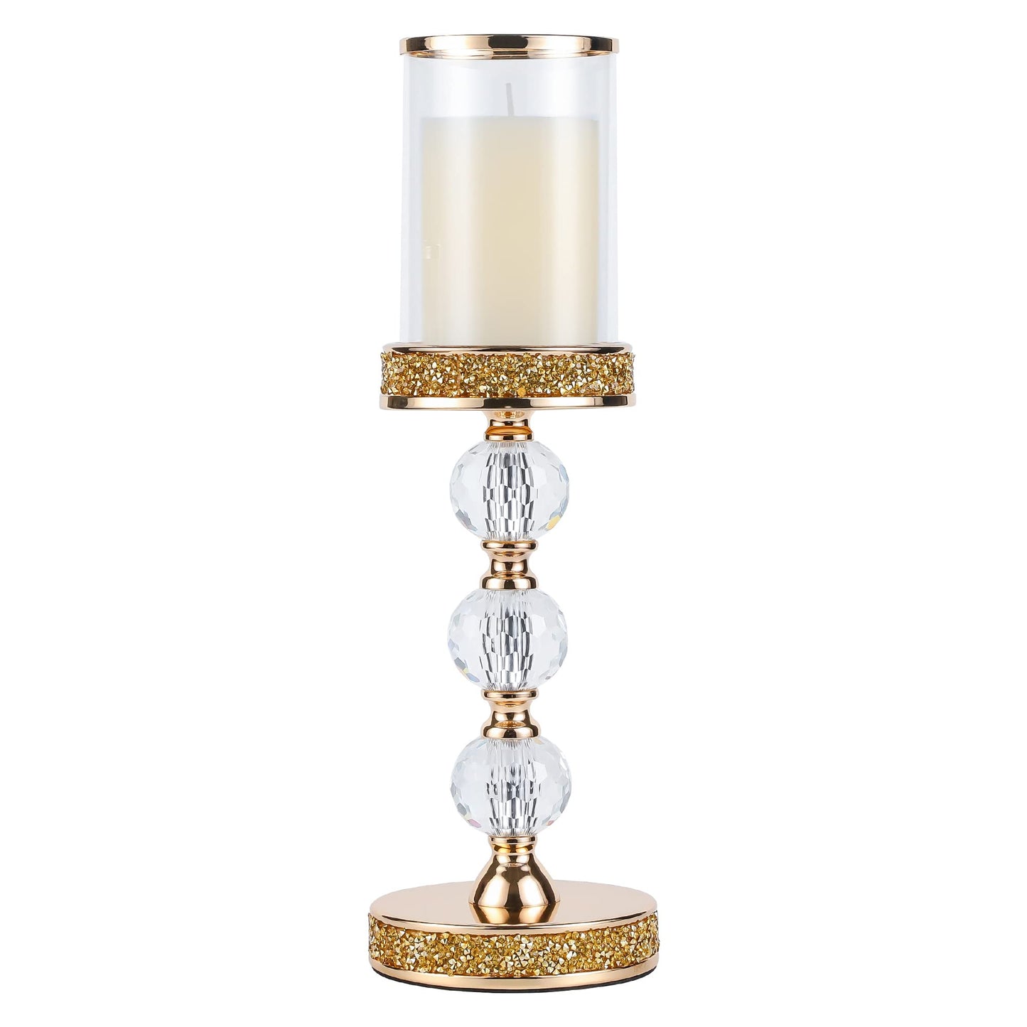 Hurricane Glass Candle Holders, Gold Pillar Candle Holders for Pillar Candle, Magnetic Glass Cover, Crystal Candlesticks Holder for Dining Coffee Table, Wedding,Events,Parties, Home Decor