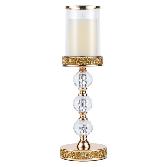 Hurricane Glass Candle Holders, Gold Pillar Candle Holders for Pillar Candle, Magnetic Glass Cover, Crystal Candlesticks Holder for Dining Coffee Table, Wedding,Events,Parties, Home Decor