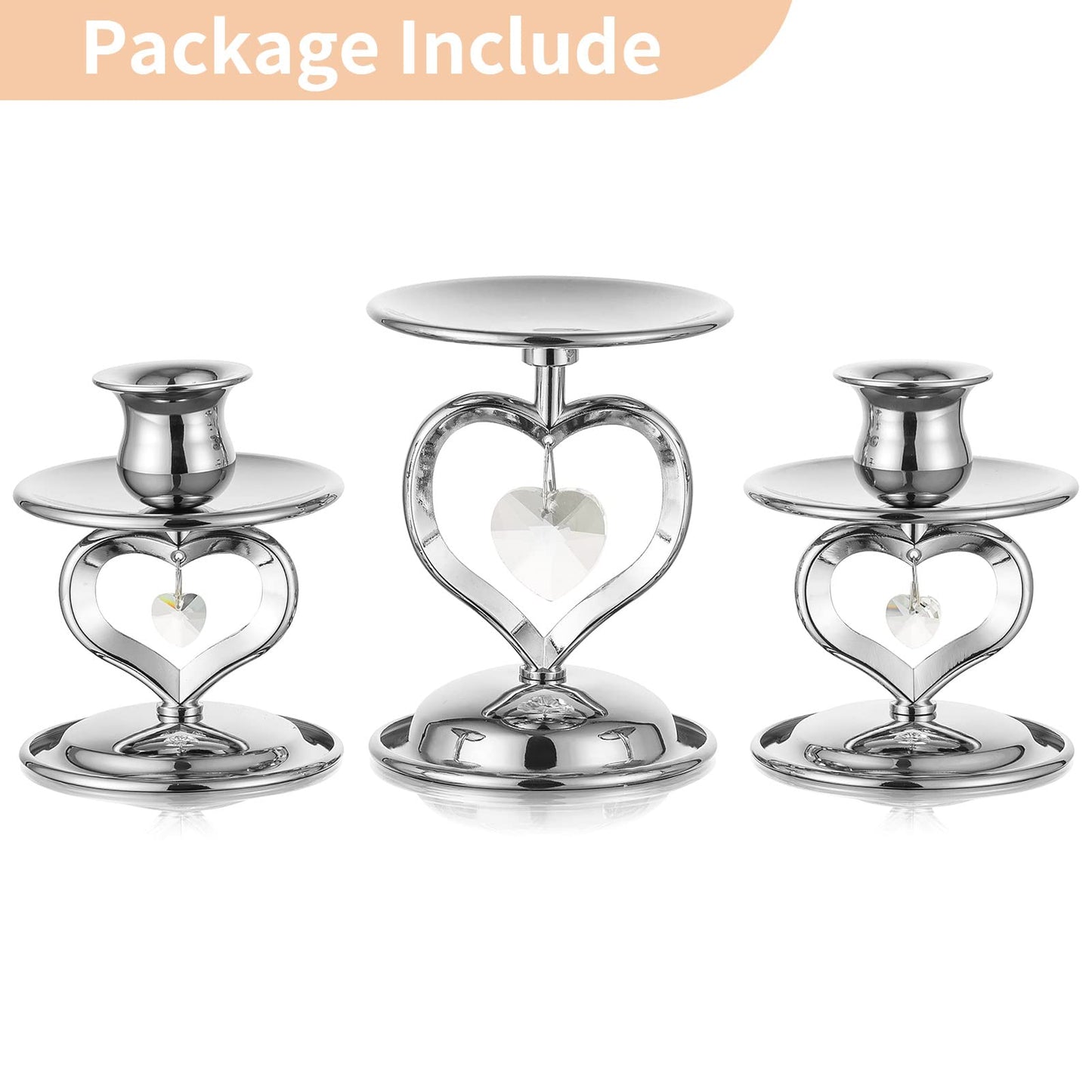 Nuptio Unity Candle Holder Silver Candlestick Holder for Pillar Taper Candles Metal Pillar Candle Holders Set of 3 Table Centerpiece for Wedding Anniversary Candlelight Dinner Decor