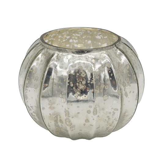T2 Concept Vintage Mercury Glass Pumpkin Votive Holder - Shimmering Silver Ribbed Candle Jar for Halloween, Thanksgiving, or Fall Decor - Rustic, Antique-Style Decorative Centerpiece - D6 x 5" H