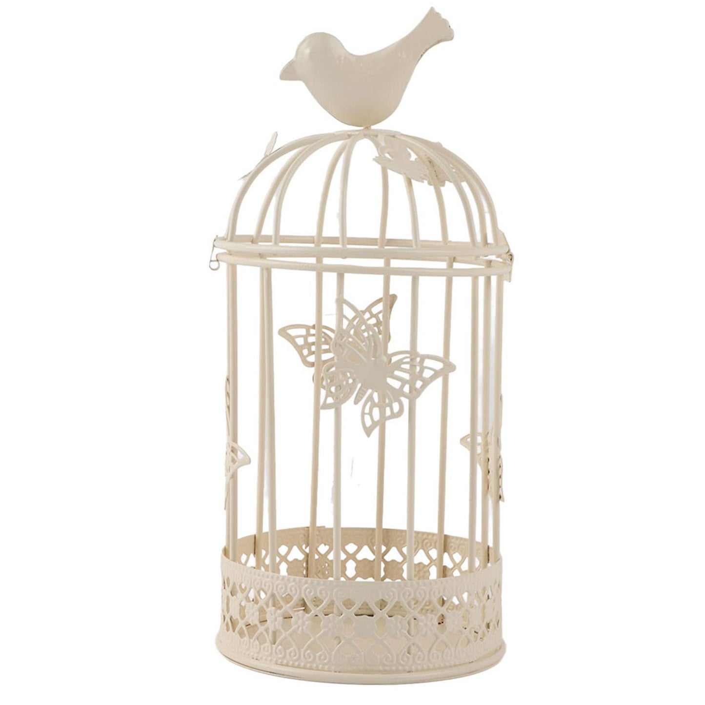 Kikumi Decorative Metal Candlestick for Table Centerpiece, 9.1 X 3.9 Inch Hollow Cage Shape Candlestick Bird Decoration Candlestick for Home Decoration (White)
