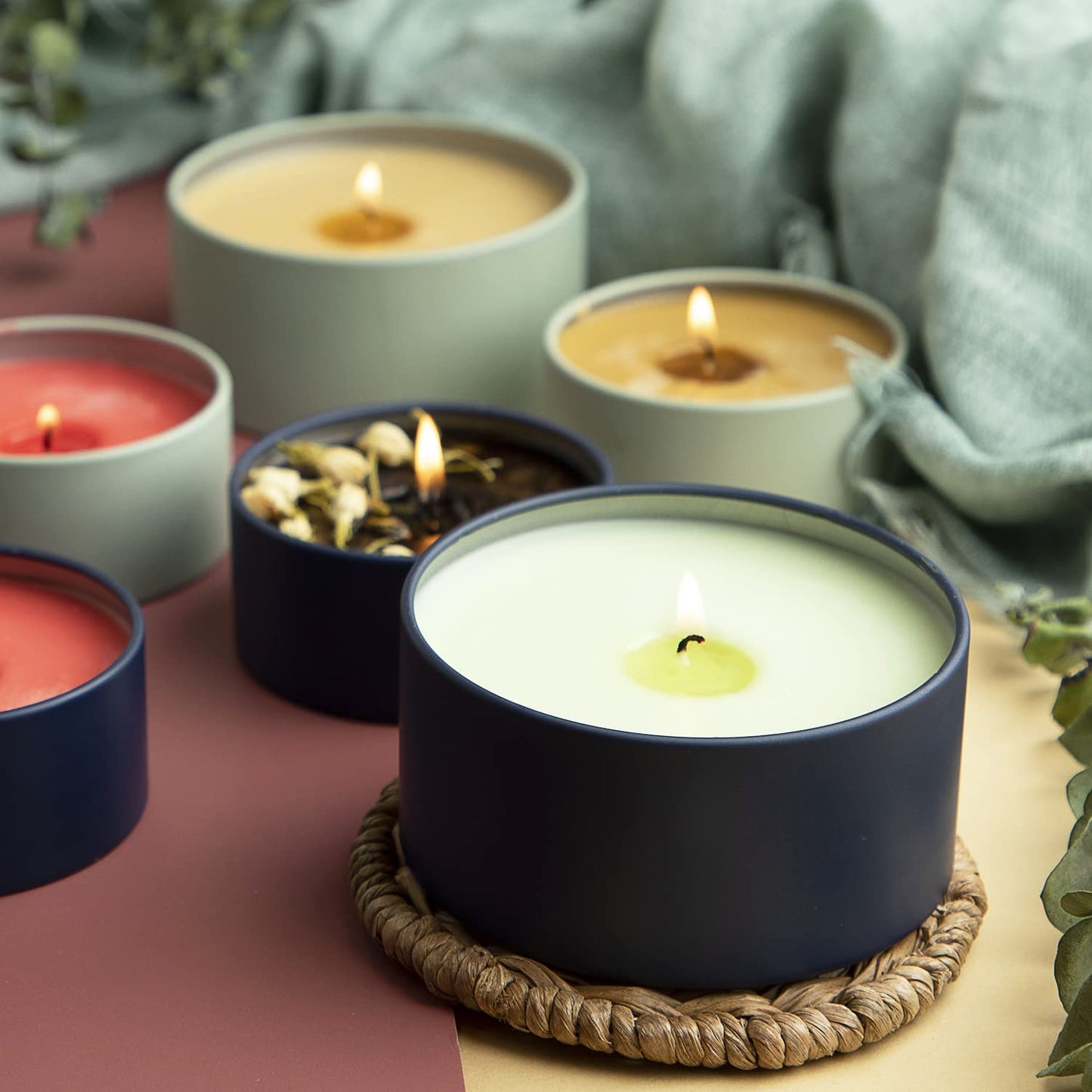 Hearth & Harbor Tin Candle Jars for Making Candles - DIY Candle Containers with Lids - Metal Candle Jars - Bulk Tins Storage for Candle - (24 Pieces) - (8 Ounces) - Solid Navy and Sage