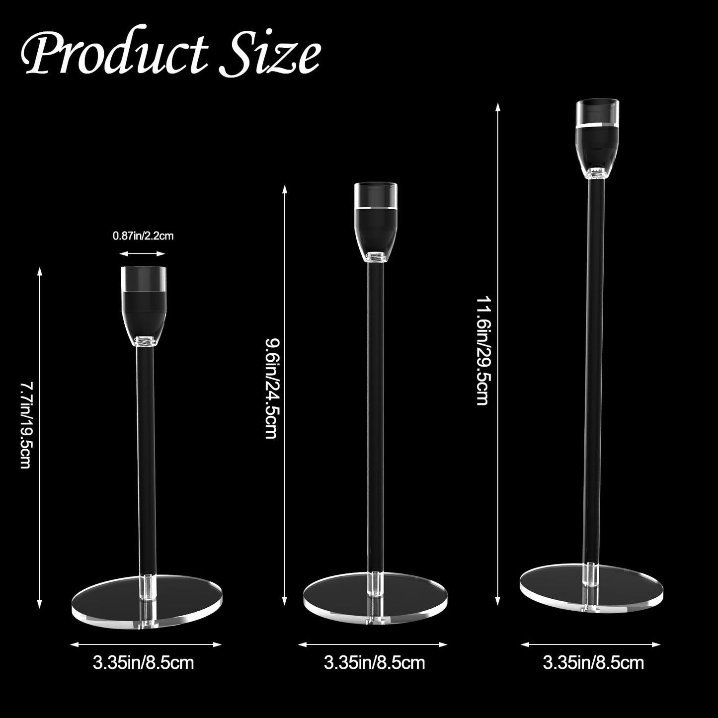 2 Sets Candlestick Holders 3 Piece Set Taper Candle Holder with Different Heights Ideal for Table Decor Party Home Decoration Fits 0.87" LED Stick Candles