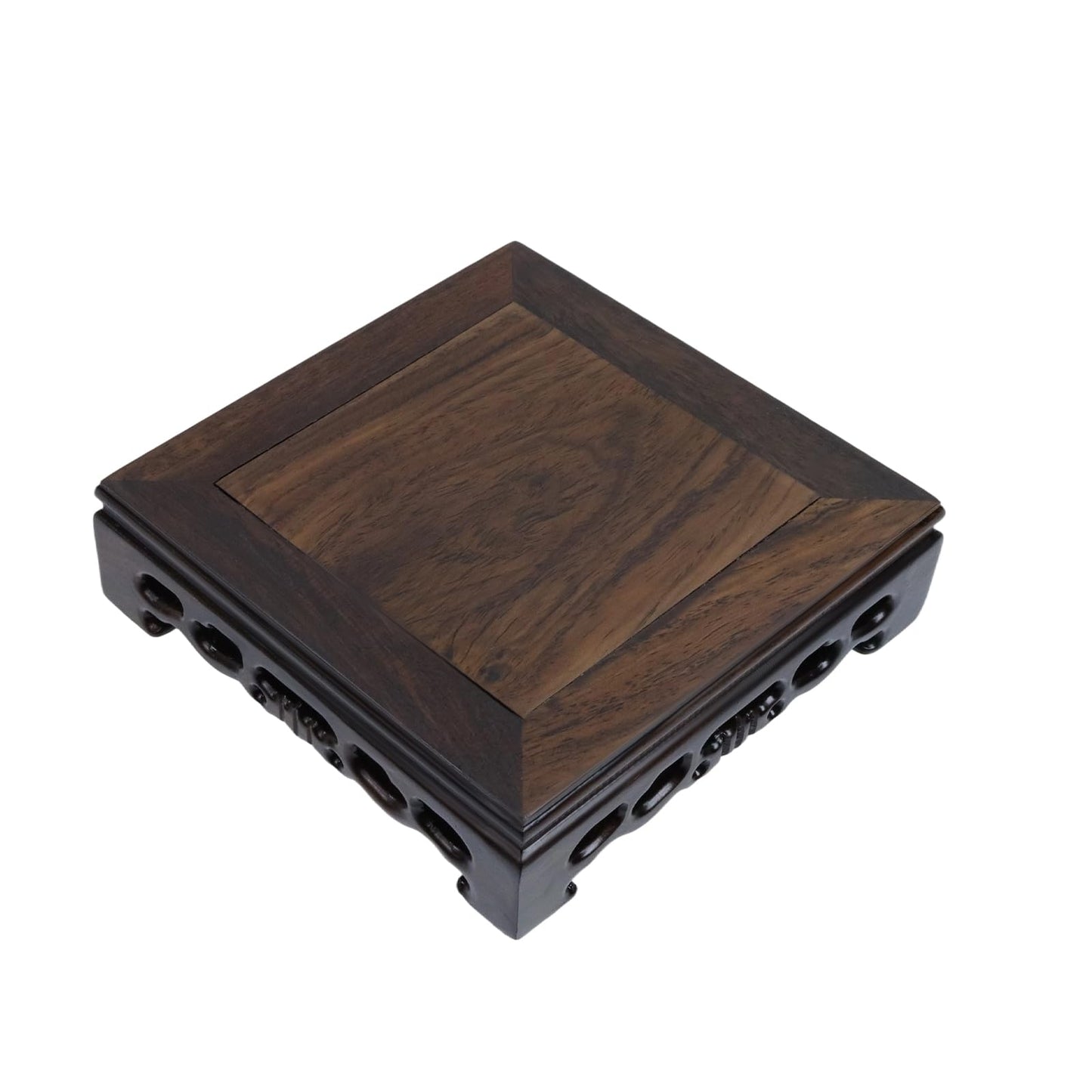 LC LICTOP Oriental Ebony Wood Display Stand, 5.5 Inch Square Wooden Pedestal Base, Carved Wood Riser for Vase, Teapot, Trophy, Fishbowl, Home Decoration