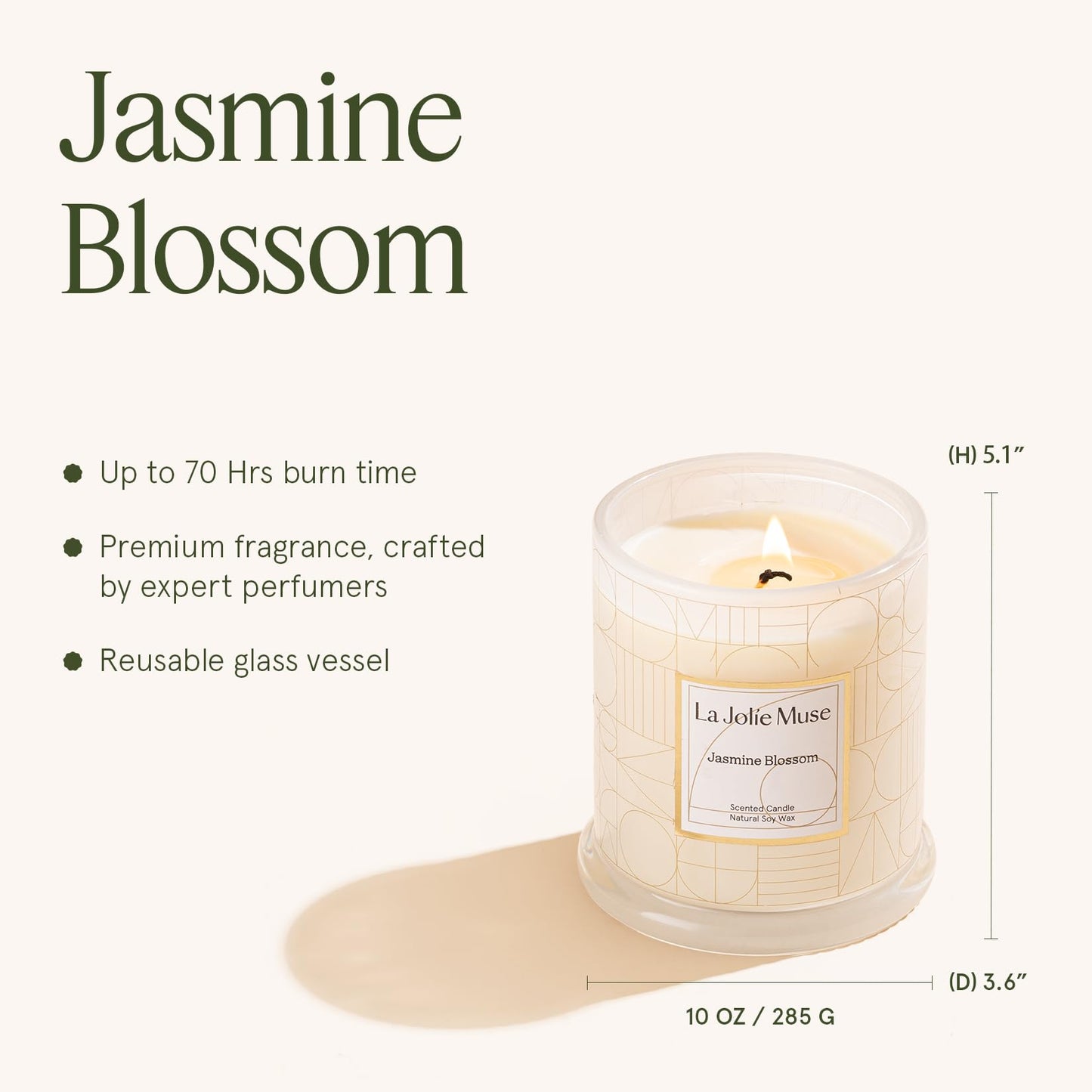 LA JOLIE MUSE Jasmine Scented Candles for Home | Natural Soy Floral Candle | White Jar Candle for Women | Luxury Gifts for Mom | 70 Hrs