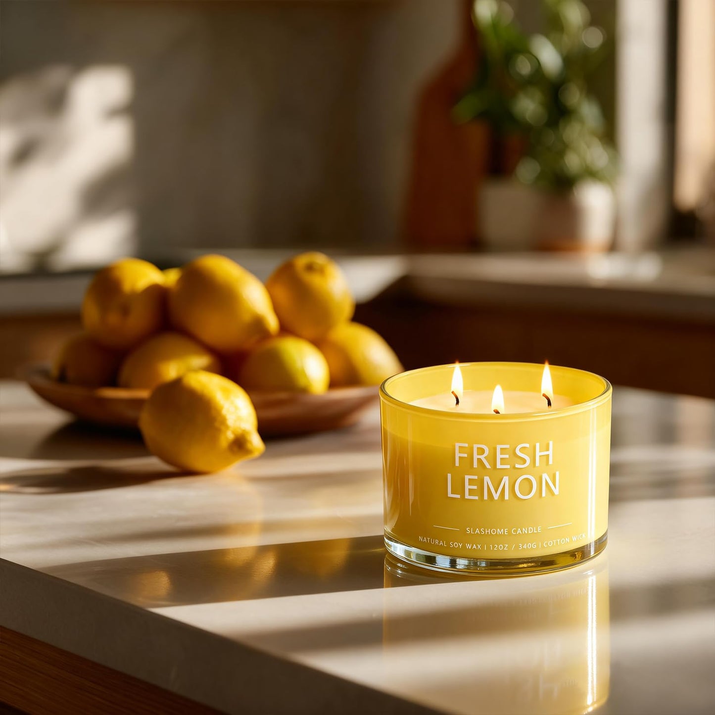 Fresh Lemon Scented Candle, Luxury Large 3 Wick Soy Candle 12 Oz, 60+ Hour Long Lasting Clean Burn, Elegant Aromatherapy Home Decor, Housewarming & Birthday Gift for Men & Women