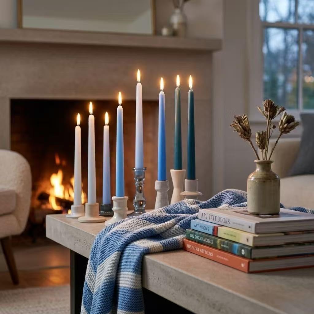 8 Pack 10 Inch Gradient Blue Smooth Taper Candle Set, 7/8 Inch Unscented Driples Candlesticks for Home Decoration, 6-7 Hours Burn