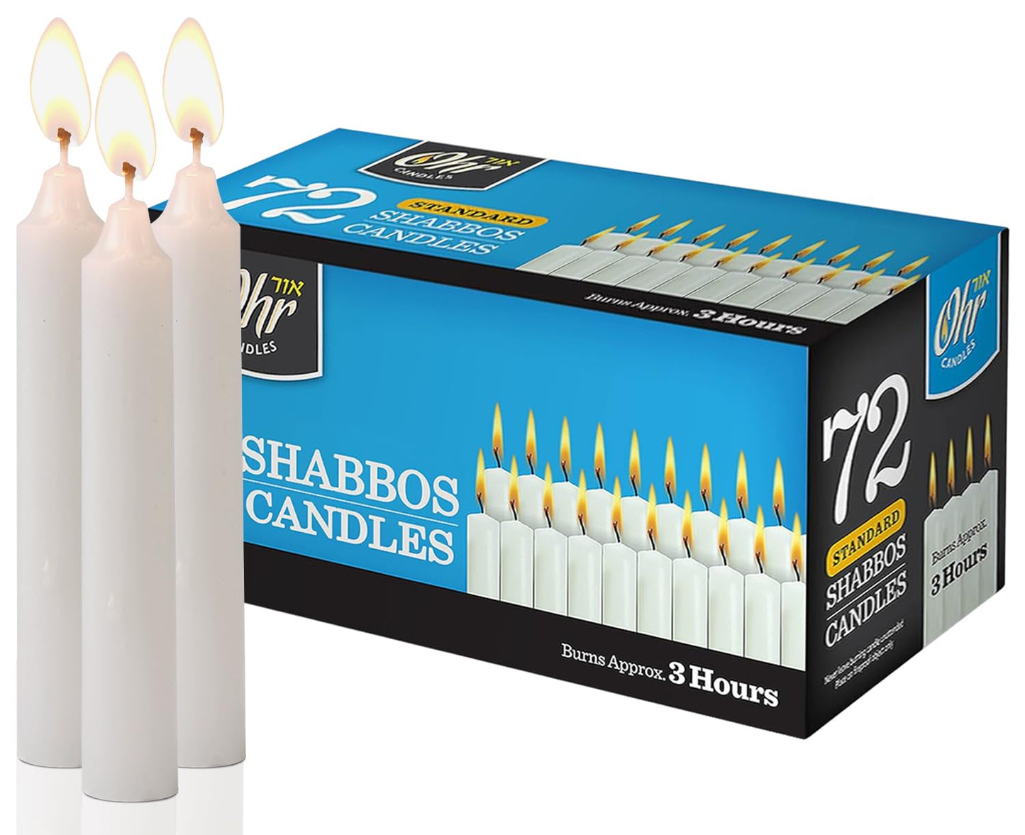Ohr Candles Shabbat Candles - Traditional Shabbos Candles - 3 Hr. - 72 Ct.