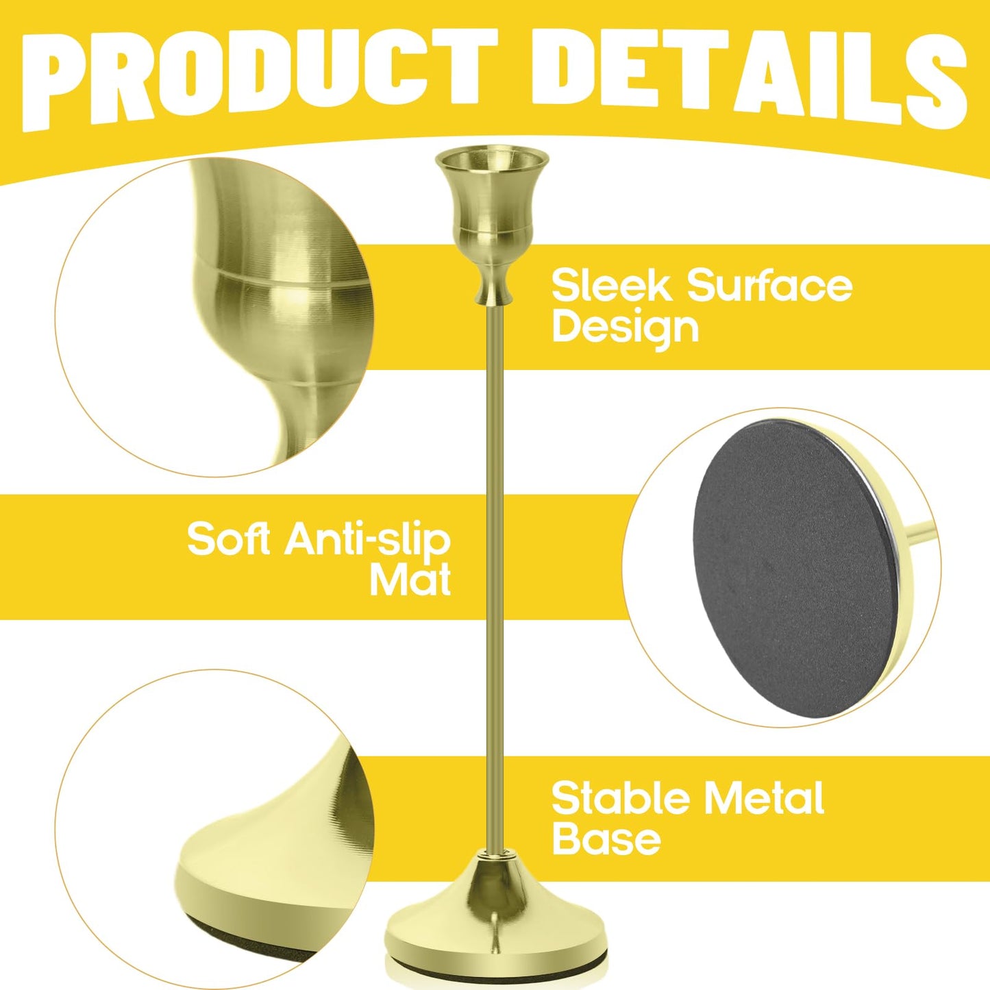 Bryzont Golden Taper Candle Holders Metal Gold Candlesticks Modern Candle Stick Holders Set of 3 for Dining Table, Weddings & Home Decor