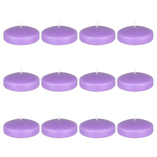 Mega Candles 12 pcs Unscented Lavender Floating Candles, Hand Poured Wax Candle 3 Inch Diameter, Home Décor, Wedding Receptions, Occasions, Festivities, Events, Meditations, Tranquility, Spa